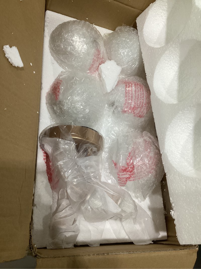 Condition photo showing New/Like New for sputnik flush mount ceiling light bubble glass chandelier 5-light gold flush mount ceiling light ball milk glass sputnik chandelier for hallway kithcen dining room foyer entrance cloakroom bathroom 15.35inch gold & white