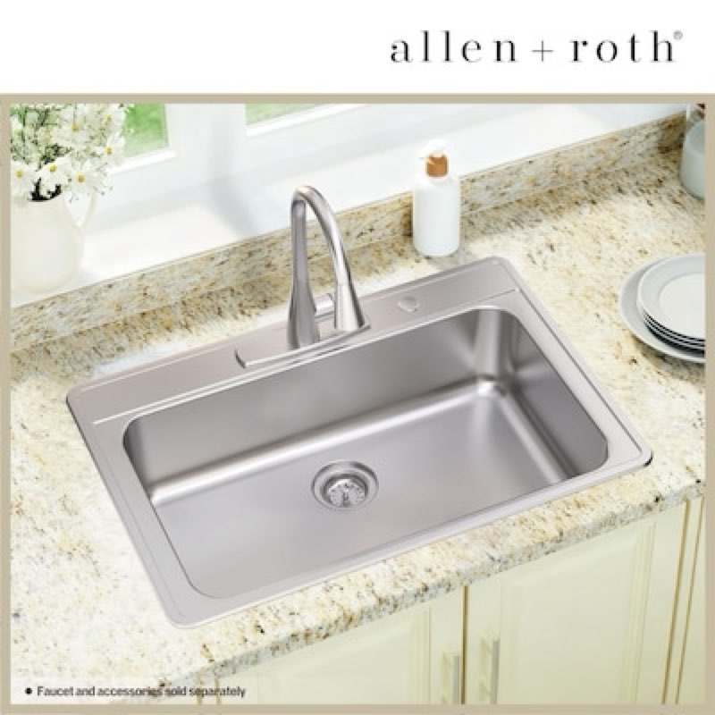 allen + roth fenway drop-in 33-in x 22-in stainless steel single bowl 20 -gauge kitchen sink item #4351164 | model #vt3322a18-s