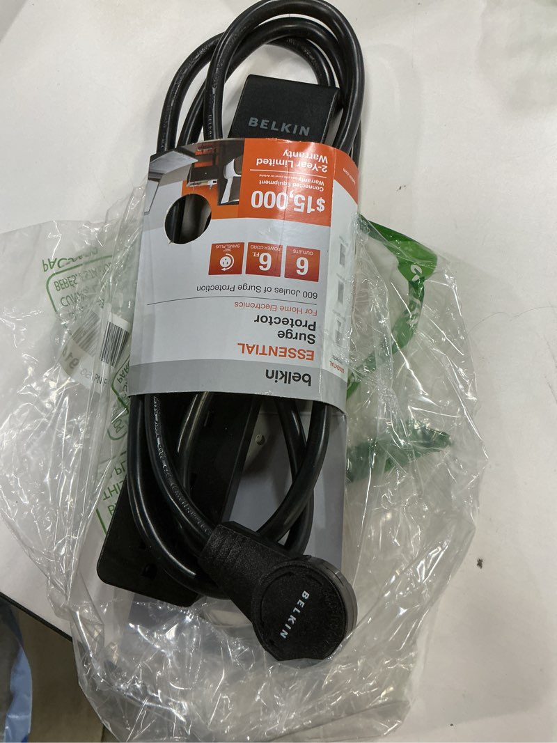 Condition photo showing Good Condition for Belkin Surge Protector Power Strip with 6 AC Outlets, 6ft/1.8M Long Heavy-Duty Extension Cord, & 360-Degree Rotating AC Plug for Conference Rooms, Computer Desktops, & More - 600 Joules of Protection 1 Pack