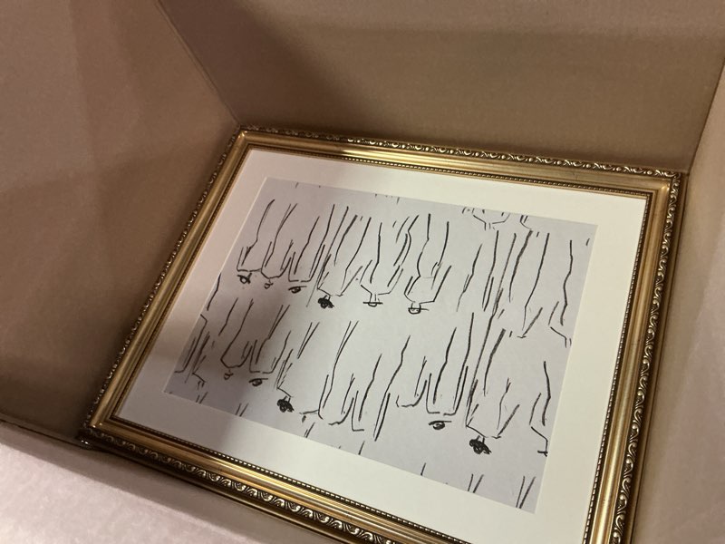 Condition photo showing As Is for viyyiea gold framed wall art canvas print home decor abstract wall art room decor minimalist portrait artwork wall decorations vintage bathroom decor line-drawn wall pictures office decor 16x20in crowds 20"l x 16"w