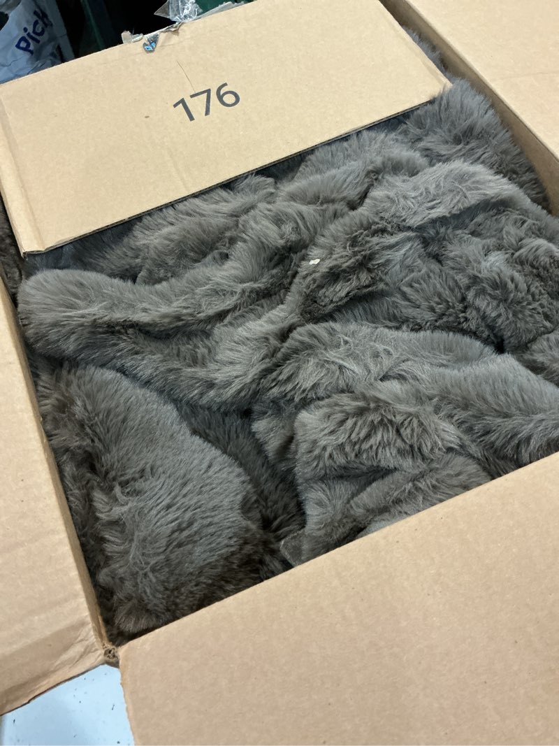 Condition photo showing As Is for evergrace ultra soft luxury fluffy faux rabbit fur throw blanket, thick warm bubble throw for bed, cozy plush reversible blankets for couch, chair, sofa, dark taupe, 60x80 inches solid dark taupe 60"x80"