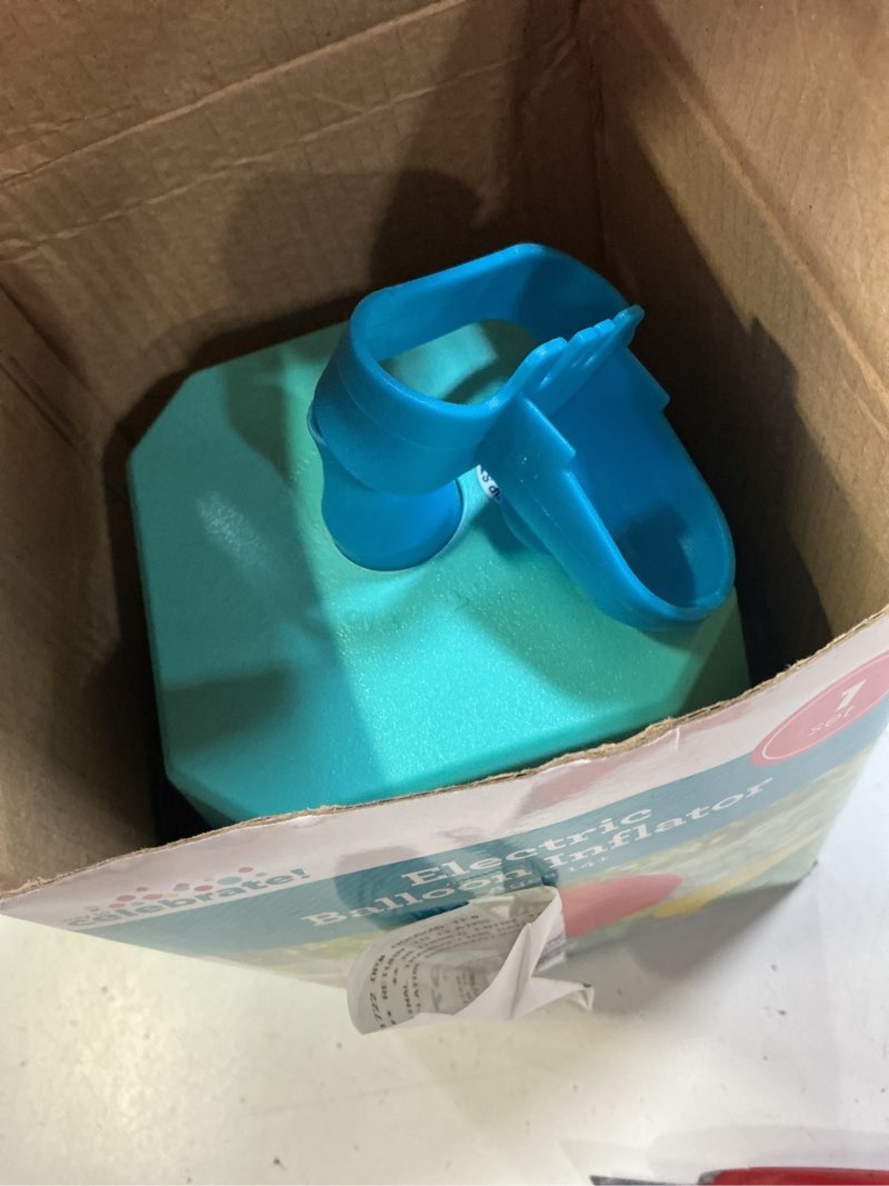 Condition photo showing Good Condition for 7" blue electric balloon inflator, with extendable tip and balloon knotter, by way to celebrate