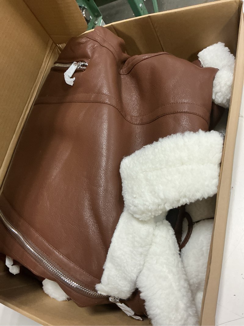 Condition photo showing New/Like New for DIASHINY Women's Faux Shearing Fur Winter Coat Warm Thick Fur Lined Faux Leather Jacket Medium 138 Brown