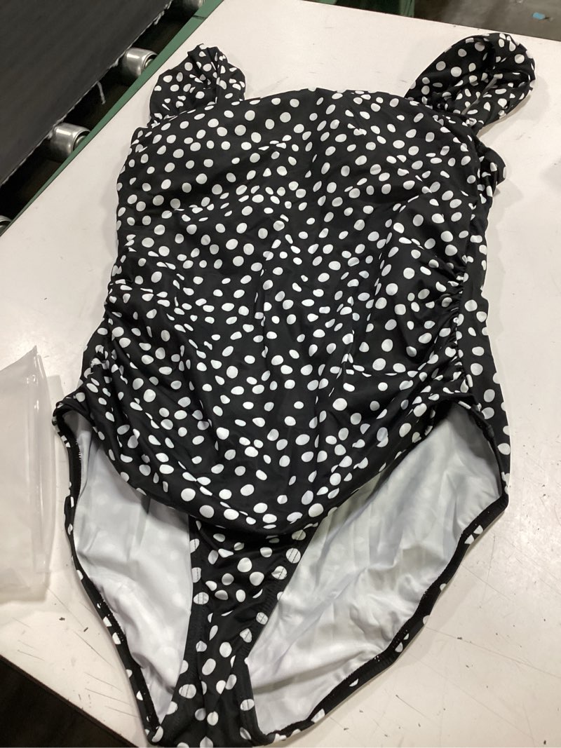 Condition photo showing Good Condition for b2prity womens one piece swimsuit retro square neck tummy control bathing suits ruched modest full coverage swimwear large black and white spots