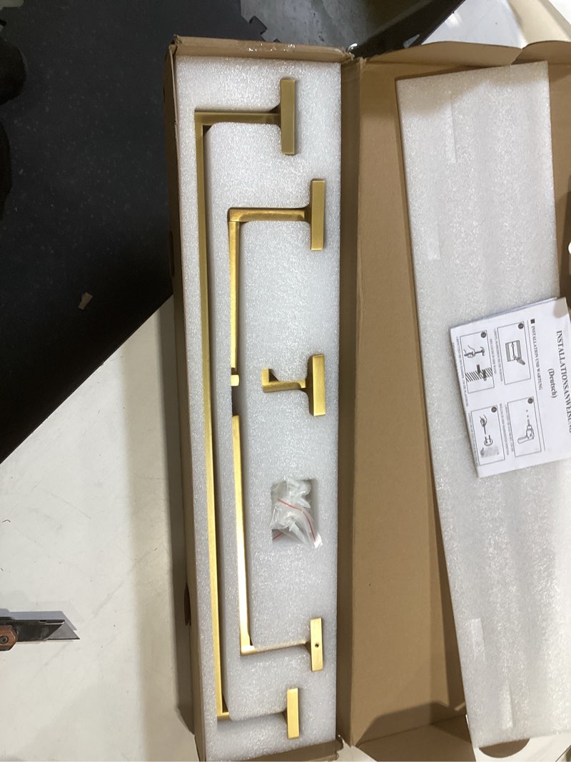 Condition photo showing Good Condition for bagnolux gold towel bar, bathroom set 4 pieces, bath towel holder set sus304 stainless steel, towel bar rack set for wall mounted, square bathroom accessories set fixture heavy duty, brushed brass
