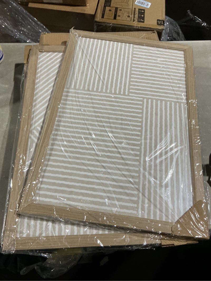 Condition photo showing Good Condition for beige abstract wall art pictures set of 3 boho modern canvas wall decor neutral line wall art minimalist art abstract beige prints painting modern artwork for living room bedroom 12x16 inch framed 12x16 inch wood framed beige line prints