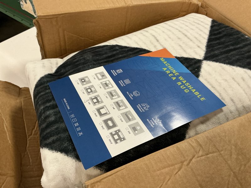 Condition photo showing As Is for GarveeHome 6x9 Modern Checkered Area Rug, Geometric Farmhouse Washable Rugs for Living Room Bedroom, Soft Low Pile Non Slip Diamond Floor Mat Plaid Print Throw Rug Indoor Carpet Kids Room Classroom Black/White 6' x 9' (Rectangular)