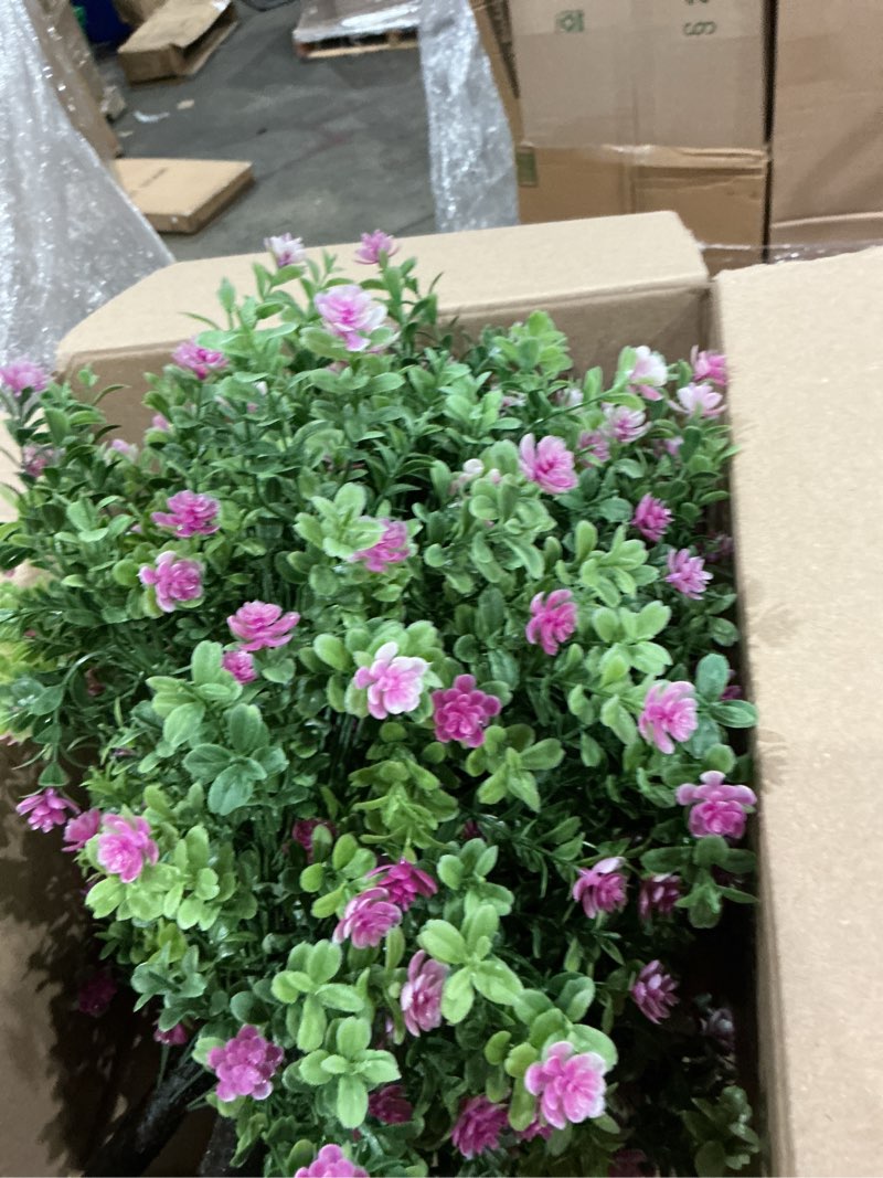 Condition photo showing As Is for grunyia artificial flowers, fake outdoor uv resistant plants faux plastic greenery shrubs indoor outside hanging planter home kitchen office wedding, garden decor (pink) pink 4 bundle