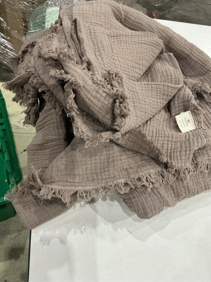 Condition photo showing Good Condition for muslin throw blanket for adults, 4-layers breathable lightweight bed blanket for all seasons, 90" x 90" large queen size boho decorative blankets with tassel for couch, living room, bedroom - brown brown queen (90" x 90")