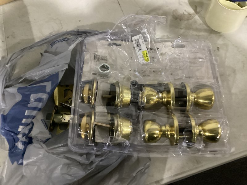 Condition photo showing As Is for kwikset tylo polished brass double entry door kit 1-3/4 in.