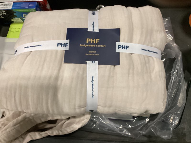 Condition photo showing Good Condition for (similar design as stock photo) phf 100% bamboo cotton blanket lightweight and breathable blanket, luxuriously soft gauze blanket for bed, beige