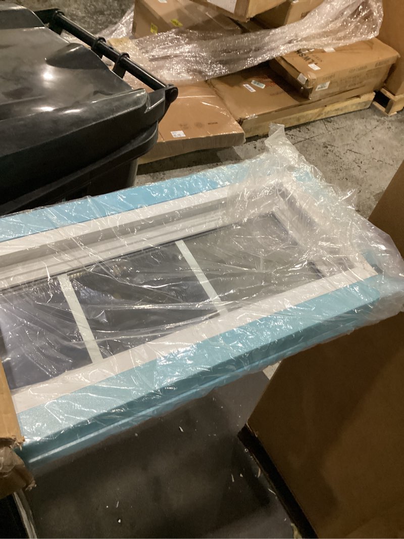 Condition photo showing New/Like New for vinyl transom household window, 10" x 48" double pane fixed window with grids and tempered glass for house, garage (white) 10x48 inch white