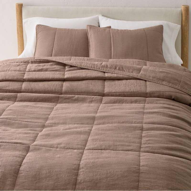 Quince king /calking quilt Flax Linen Box Stitch Quilt & Shams (108inx92in)