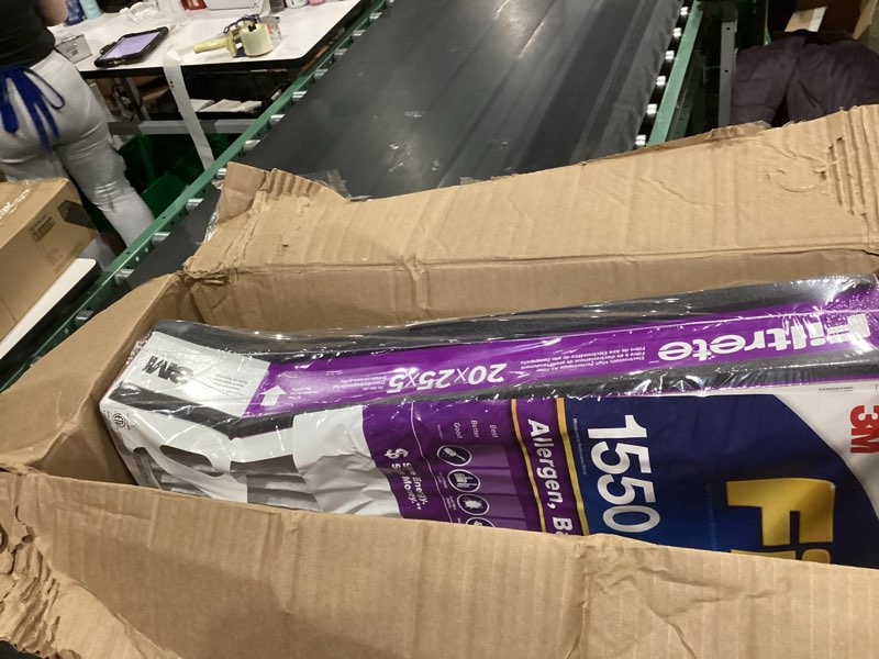 Condition photo showing Good Condition for Filtrete 20x25x5 AC Furnace Air Filter, MPR 1550, MERV 12, Fits Trion AirBear, CERTIFIED Asthma & Allergy Friendly, Electrostatic Air Cleaning Filter, 1-Pack (actual size 19.56 x 24.13 x 4.75) 4.7" x 24.2" x 19.6"