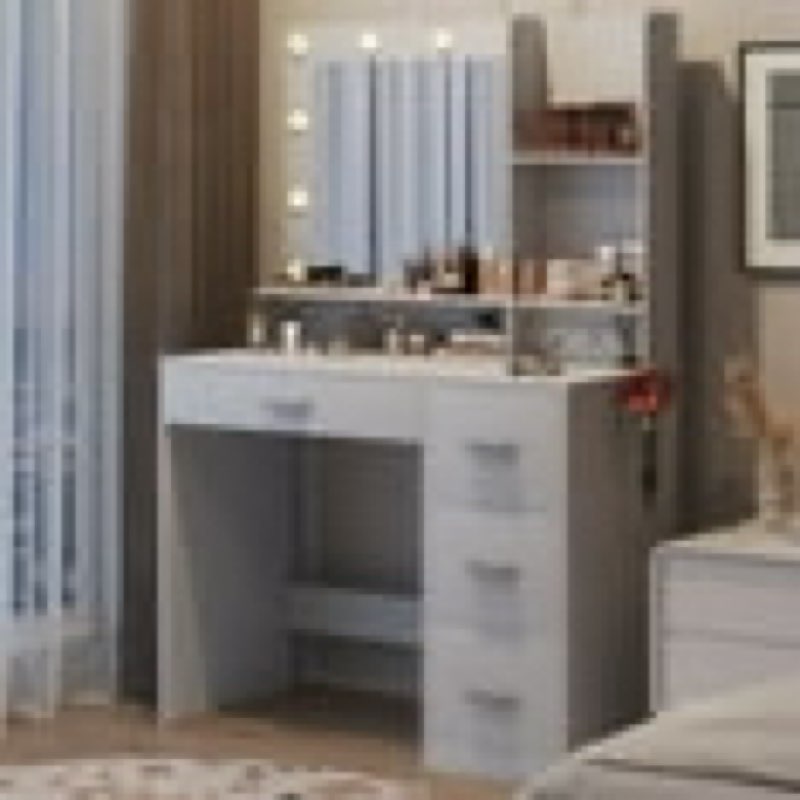 Furmax Vanity Desk with Lights and Mirror Makeup Vanity Table Set with Drawer and Power Outlet, White