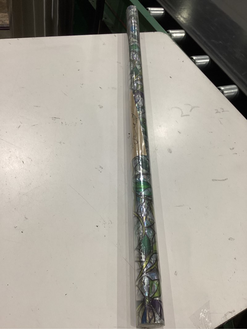 Condition photo showing New/Like New for stained glass window film, rainbow privacy, one way decorative tint, static cling, renter friendly for home bathroom door rainbow purple flower 35.5*78.5