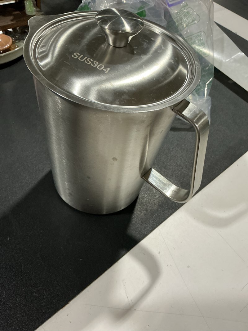 Condition photo showing Good Condition for stainless steel measuring cup with lid 2l 70 oz, large mouth graduated beakers metal pitcher with marking and handle