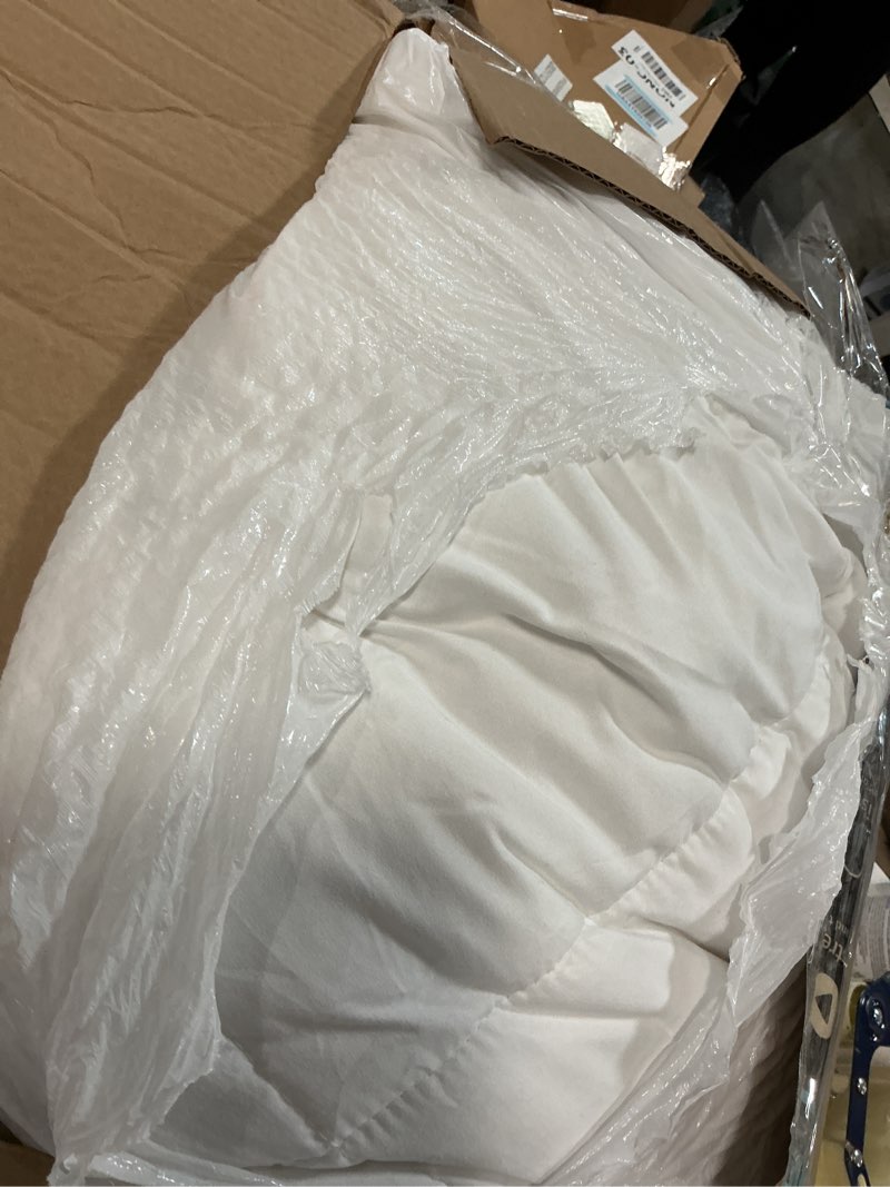 Condition photo showing As Is for amazon basics white down alternative comforter and duvet insert with corner tabs, machine washable, king, light white king light