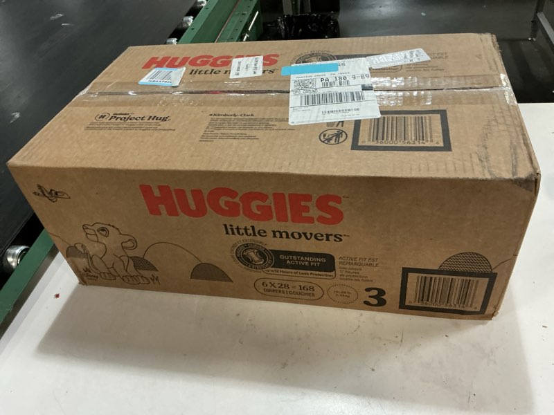 Condition photo showing New/Like New for Huggies Size 3 Diapers, Little Movers Baby Diapers, Size 3 (16-28 lbs), 168 Count (6 Packs of 28), Packaging May Vary