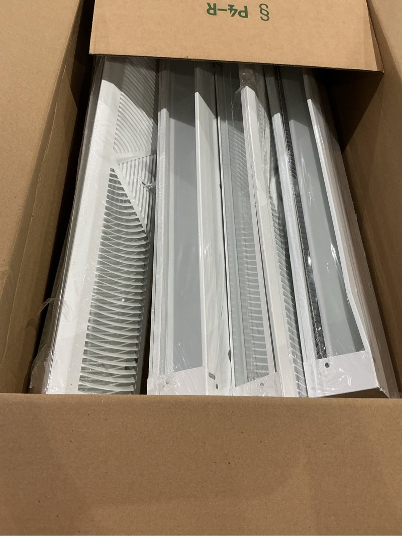 Condition photo showing Good Condition for 15 inch baseboard register vent,baseboard vent cover diffusers fits 15” duct, white baseboard diffusers heater vent for floor wall with adjust lever and 3 ways maximum air flow 15 inch-4 pk