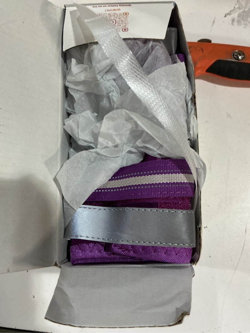 Condition photo showing New/Like New for QUMY Dog Shoes for Large Dogs, Medium Dog Boots & Paw Protectors for Winter Snowy Day, Summer Hot Pavement, Water-Resistant in Rainy Weather, Outdoor Walking, Indoor Hardfloors Skid-Resistant Sole Purple Size 7: 2.8''x3.2"(W*L) (Pack of 4)