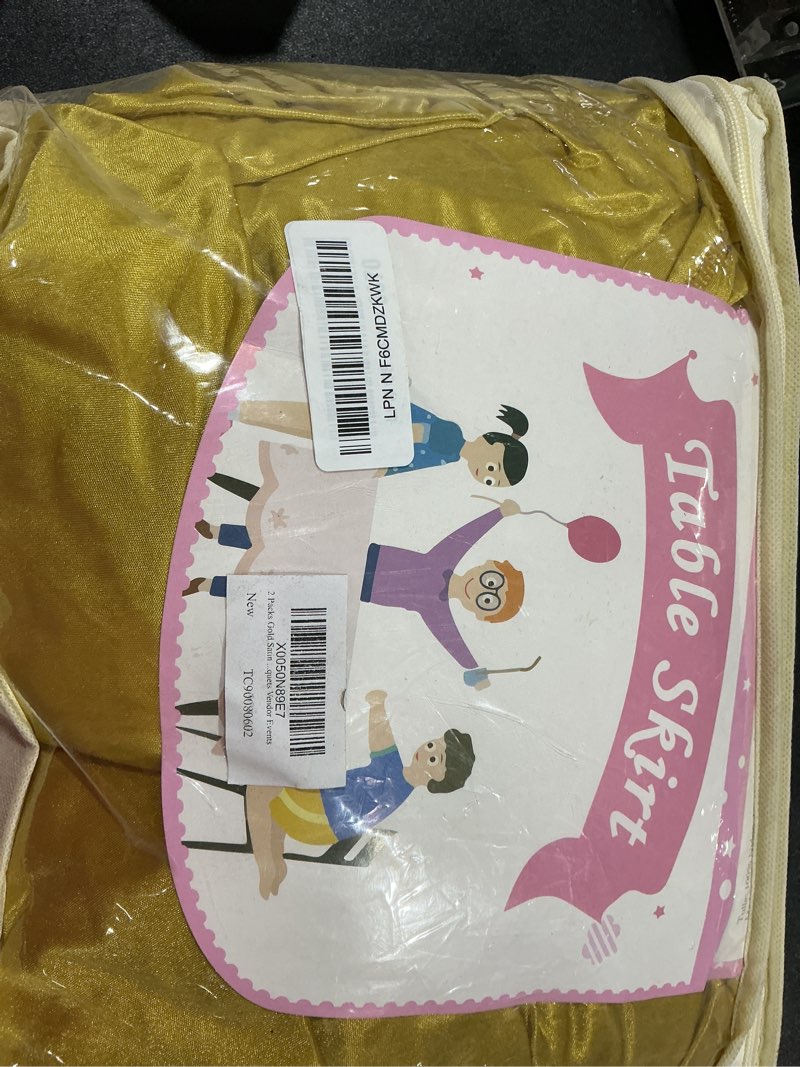 Condition photo showing Good Condition for 2 packs gold satin tablecloths rectangle 6ft, glitter fitted stretch table covers wrinkle-free floor length shimmer table skirt for weddings parties baby shower banquets vendor events