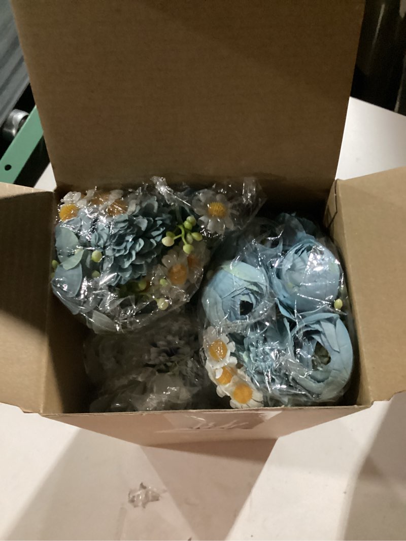 Condition photo showing Good Condition for Tigeen 6 Bundles Artificial Bouquet Flowers Artificial Peonies Faux Roses Silk Flowers Hydrangea Bouquet for Wedding Table Centerpiece Floral Vase Decor(Blue) Blue 6