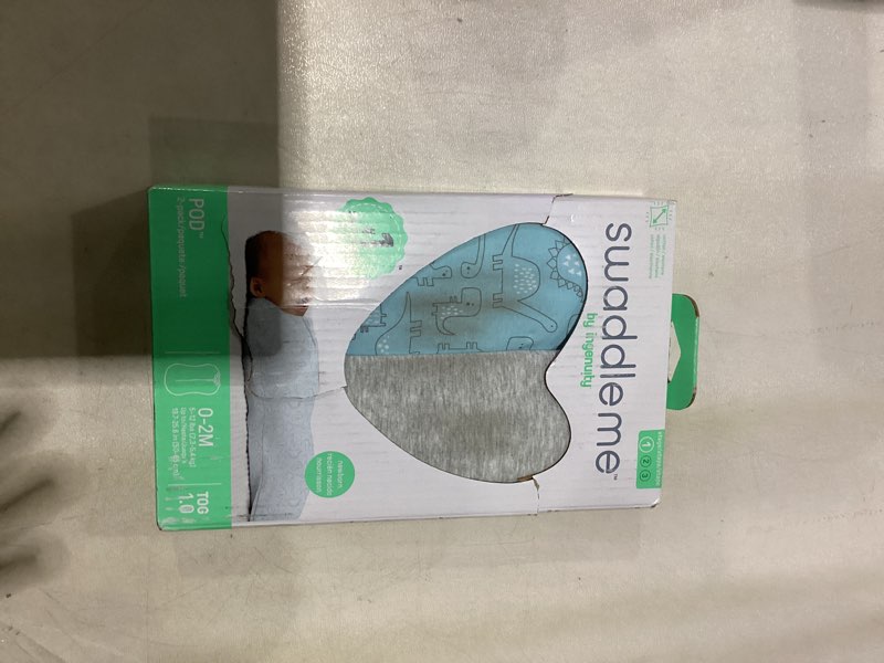 Condition photo showing Good Condition for *needs washed* swaddleme by ingenuity compression baby swaddle pod, two-way zipper for easy diaper changes, improves sleep & calms startle reflex, 0-2 months, 1.0 tog, 2-pack - dino jam dino jam baby