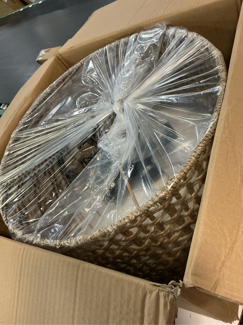 Condition photo showing Good Condition for 17.7" rattan dining room light fixtures, 5-light hand woven pendant lights kitchen island rattan boho chandelier bohemian hanging ceiling lights wicker lighting for restaurants living room rattan woven (d17.7" x h8.6")