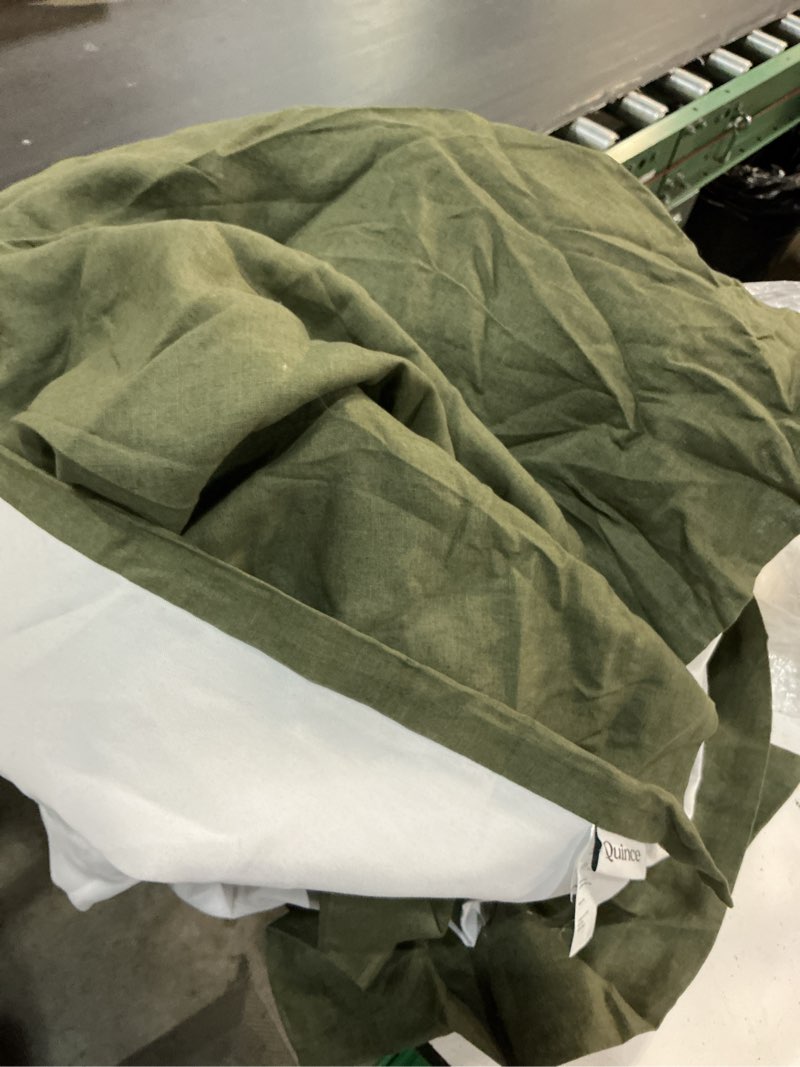Condition photo showing As Is for european linen room darkening curtain - single panel 96in x 96 in hunter green