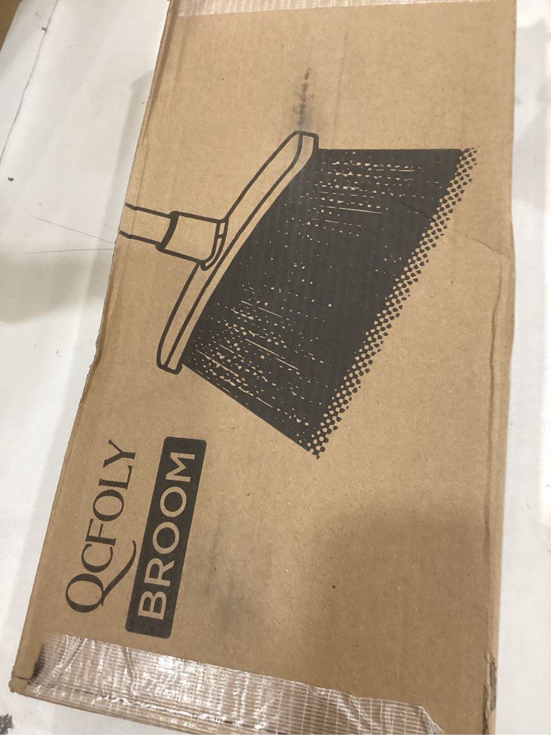 Condition photo showing New/Like New for amazon basics heavy-duty floor cleaning broom with stiff bristles, sturdy 3-piece handle, easy to assemble, indoor outdoor use for driveways and sidewalks, blue and white