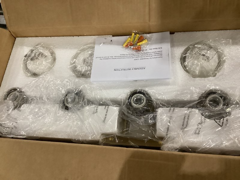 Condition photo showing New/Like New for (not tested)5 light bathroom vanity light fixtures, brushed brass modern wall lights with clear glass shade, vintage wall sconce lighting for living room, mirror, bedroom, hallway (gold, 5-lights) 5 lights gold