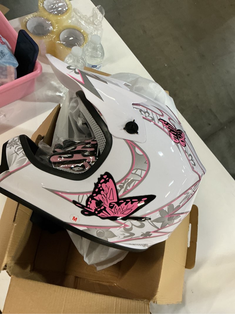 Condition photo showing New/Like New for TCMT DOT Youth Kids Dirt Bike Helmet Youth Motocross Helmet Full Face ATV Four Wheeler Motorcycle BMX Helmet for Boys Girls, Off-Road Protective Gear with Goggles Gloves New Youth Medium Pattern: Pink Butterfly