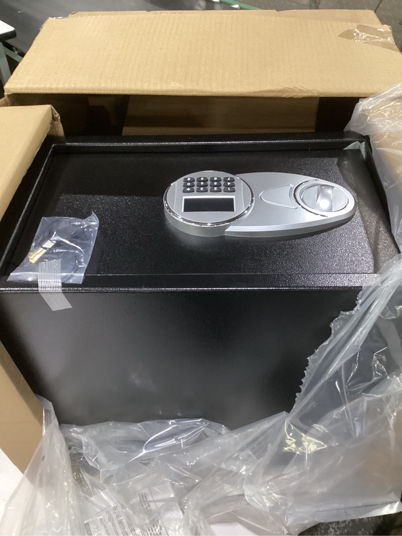 Condition photo showing Good Condition for amazon basics steel security safe and lock box with electronic keypad, easy to use, secure cash, jewelry, documents, black, 1.2 cubic feet, 16.9-x-14.6-x-10.6-inches (wxdxh)