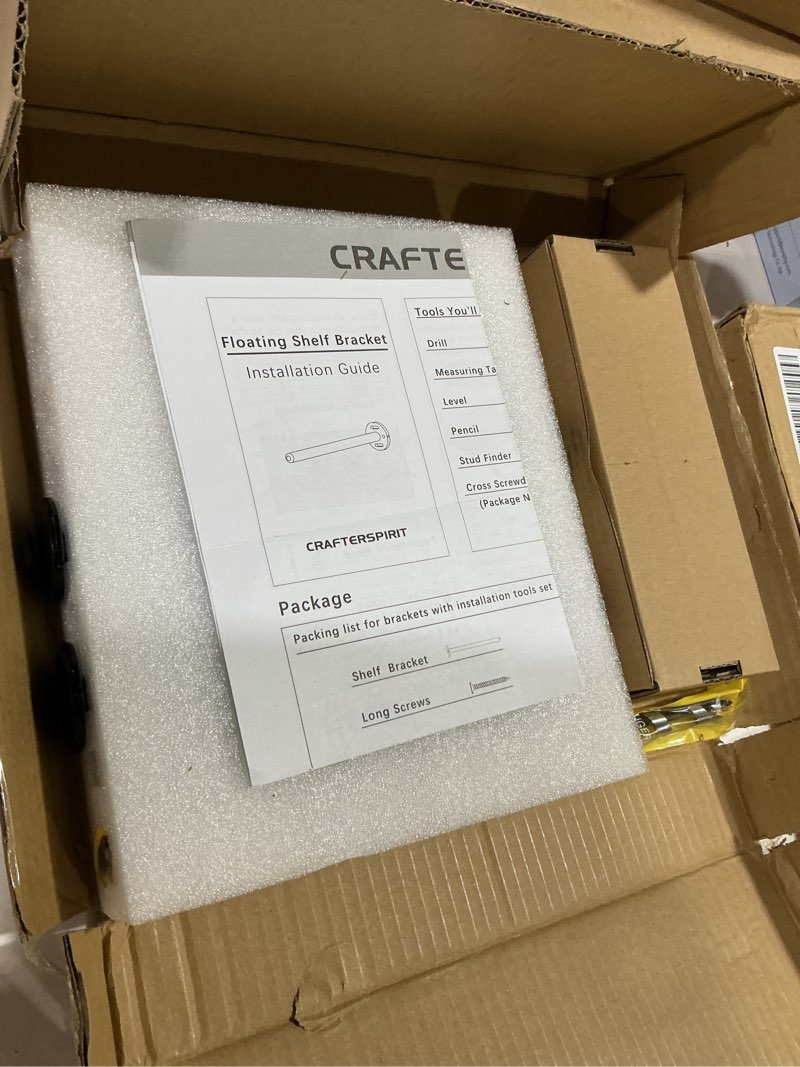 Condition photo showing Good Condition for 8pcs Wall Shelf Brackets Heavy Duty Floating Shelf Bracket Hidden,Invisible Black Shelving Brackets Decorative Floating Shelf Hardware Heavy Duty,Metal Shelf Support Bracket (4 inch-8pcs) 4 inch--8pcs