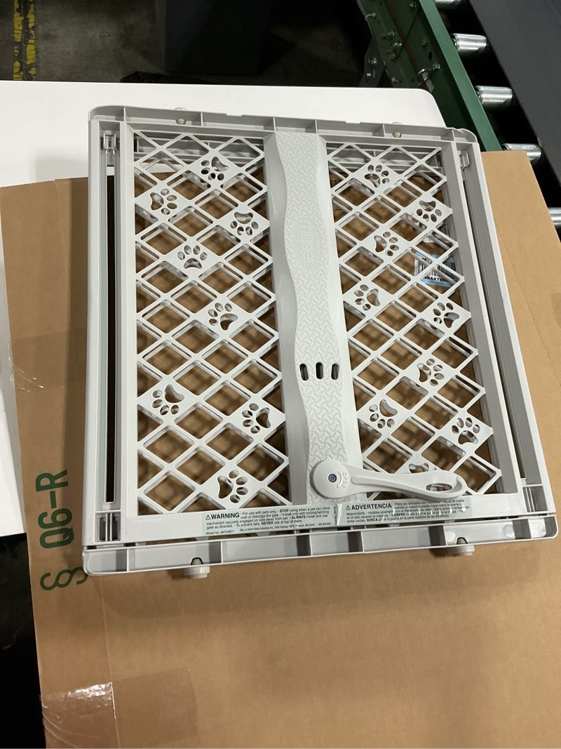 Condition photo showing New/Like New for MYPET North States Paws Portable Pet Gate: 26-40" Wide. Pressure Mount. No Tools Needed. Made in USA. Dog Gate 23" Tall, Expandable, Durable Dog Gates for Doorways, Light Gray