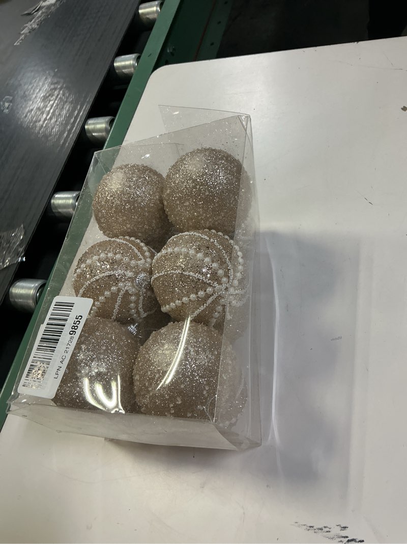 Condition photo showing New/Like New for 3.15" 12pcs Christmas Ball Ornaments Sequin Shatterproof Christmas Tree Ornaments DecorativeHanging Pearl Balls for Xmas Trees,Holiday Party(Champagne) Champagne 8cm-12pc