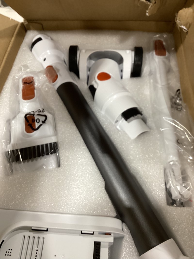 Condition photo showing As Is for tikom v500 cordless vacuum cleaner for home, 40000pa/450w stick vacuum with led touch screen, charging wall dock, anti-tangle, lightweight handheld vacuum for pet hair, hard floor, carpet orange&white