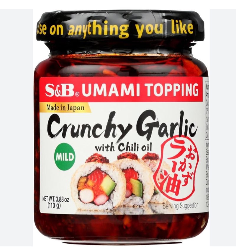 S & B Crunchy Garlic with Chili Oil, Mild, Use on Anything You Like, 3.9 Ounce (Pack of 6)