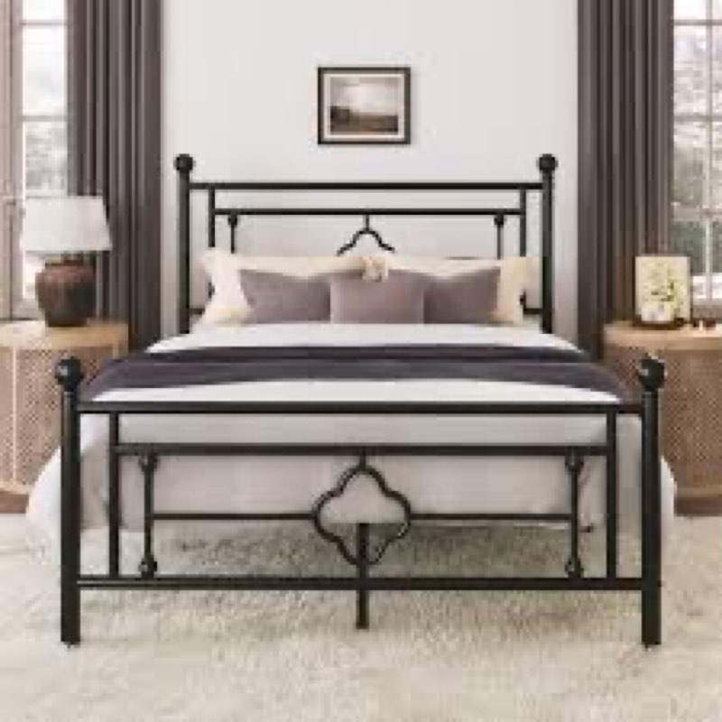Ajayceon Metal Platform Bed Frame With Vintage-Style Headboard And Footboard Size: Twin, Color: Black