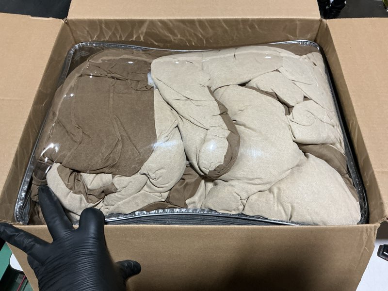 Condition photo showing Good Condition for Madison Park Palmer Comforter Set-Luxury Faux Suede Design, Striped Accent, All Season Down Alternative Bedding, Matching Shams, Decorative Pillow, Bed Skirt, Queen (90 in x 90 in), Natural 7 Piece Natural Queen (90 in x 90 in)