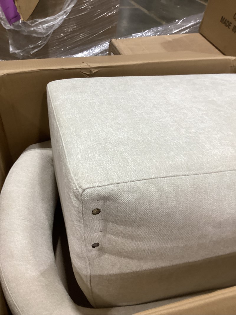 Condition photo showing Good Condition for upholstered dining chairs with casters, modern barrel side armchair with rollers for dining room, bedroom, kitchen, reading room, cream beige,  beige 1 pcs - assembly required