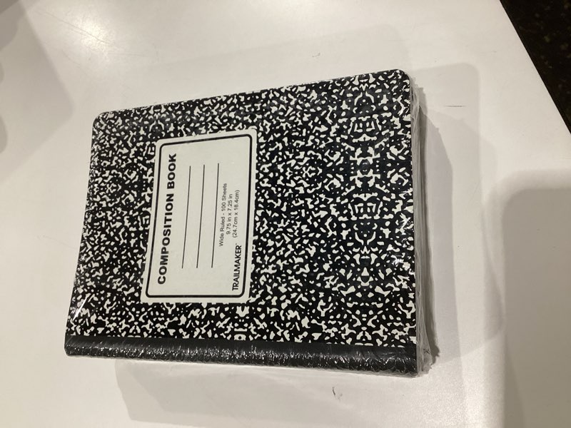 Condition photo showing New/Like New for rosmonde composition notebook wide ruled 5 pack, 200 pages (100 sheets), 9-3/4 x 7-1/2, back to school supplies, notebooks for school, office supplies, notebooks for work, wide ruled notebook 5 pack black marble