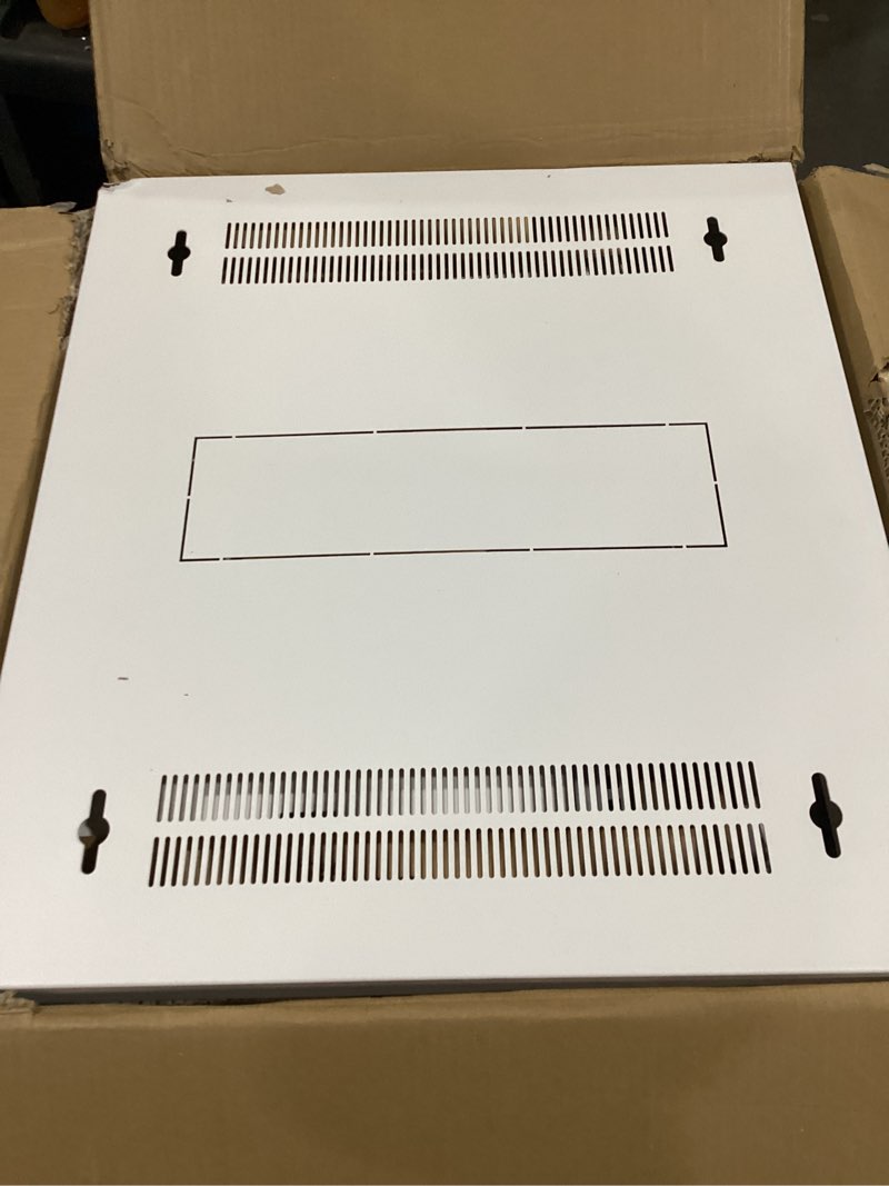 Condition photo showing New/Like New for Tecmojo 12U Wall Mount Rack Network Cabinet for 19" IT Equipment,with Lockable Glass Door and Side Panels,Cooling Fan,17.7inch Depth,White 12U/Glass Door/White