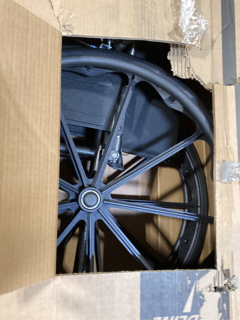 Condition photo showing As Is for medline comfortable folding wheelchair with swing-back, desk-length arms and elevating footrests, 18