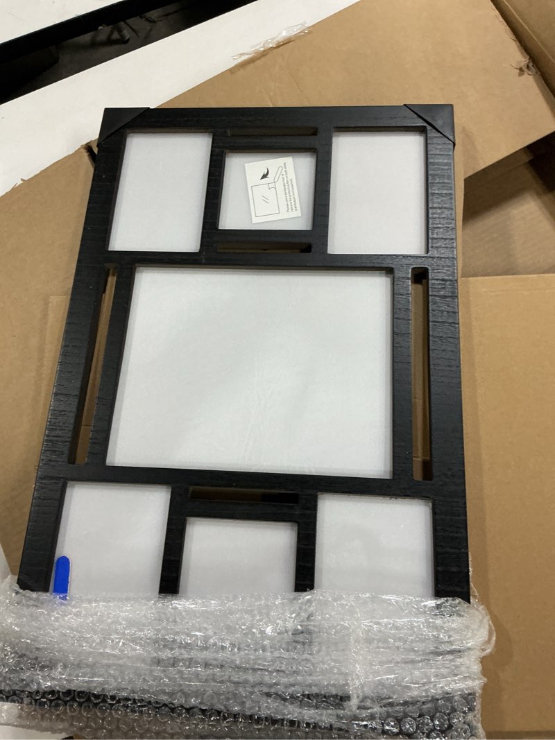 Condition photo showing New/Like New for Picture Frame Collage Wall Decor - 7 Openings for 4x6, 8x10, and 4x4 Photos - Black Multiple Size Photo Frame Set for Wall Mounting in Home Living Room Black 7-Opening