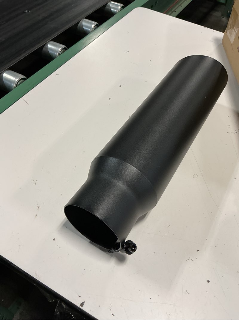 Condition photo showing As Is for lcgp 3" inlet black exhaust tip, 3" x 4" x 15" universal bolt on stainless steel diesel exhaust tailpipe tip