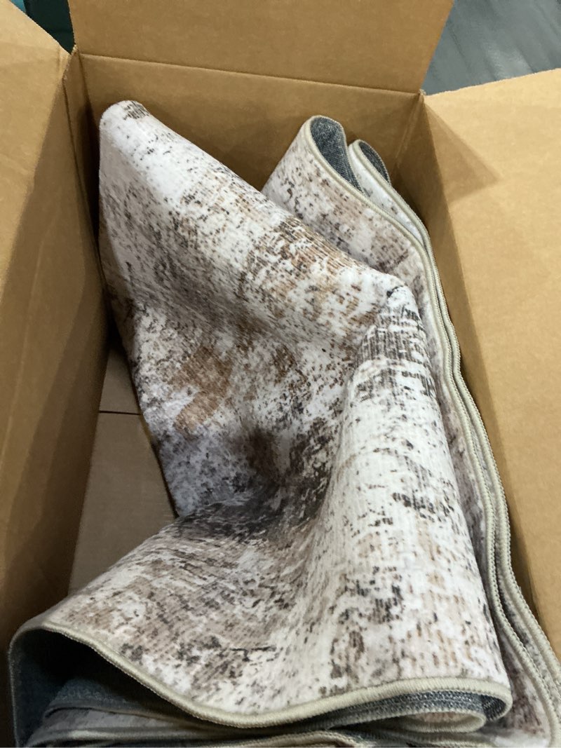 WondRg 5x5 Washable Neutral Round Rug Beige Vintage Entryway Kitchen Cirlce Rug Non-Slip Soft Low Pi