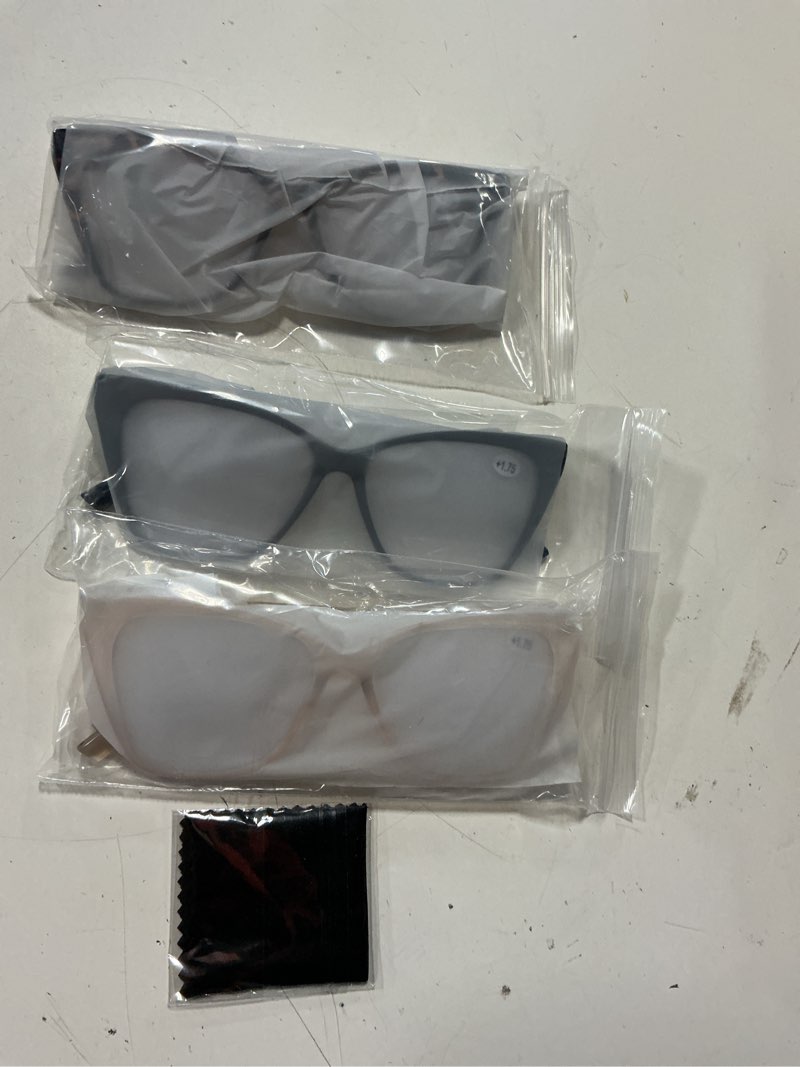 Condition photo showing New/Like New for bifocal reading glasses women cat eye oversized blue light blocking computer readers designer clear top eyewear pt2001 bifocal / 1 black + 1 demi + 1 champagne 1.75 diopters