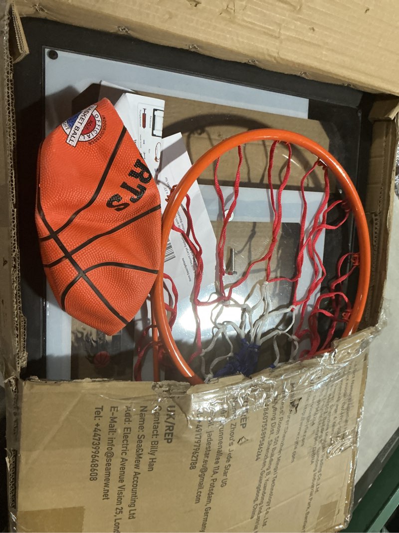 Condition photo showing As Is for cyfie wall mount large basketball hoop with door hooks, 32" x 23" backboard, ball and rim, outdoor lndoor basketball hoops games set for youth adults kids gifts